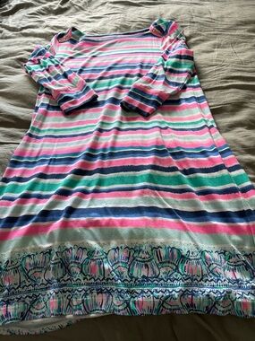Lilly Pulitzer Striped Multicolor Cotton Dress - Pink, Teal, Navy